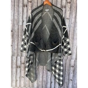 BACIANO  Grey Plaid Open Front‎ Cardigan Sweater Size XL